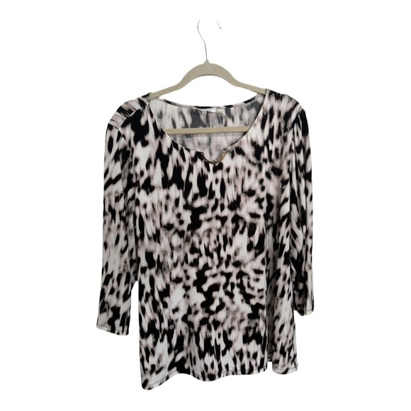 Calvin Klein Animal Print Plus Size 2X 3/4 Sleeve Dressy Shirt Blouse Office - Picture 1 of 6